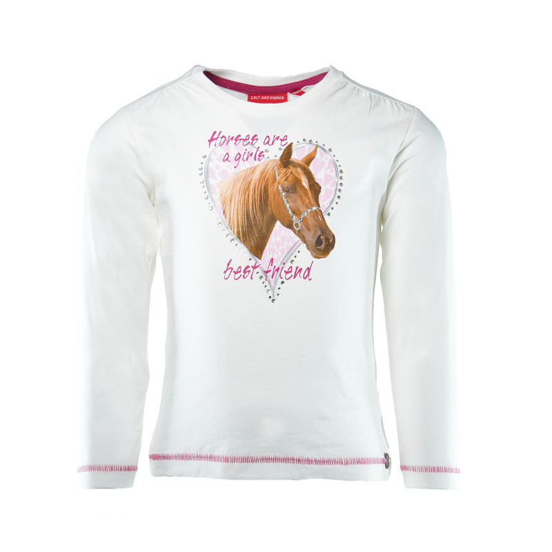 Bluză din bumbac Salt&Pepper, cu mânecă lungă și imprimeu cal pentru fete  30403