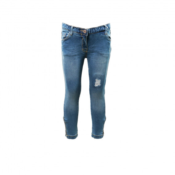 Jeans de culoare albastră cu efect de uzură pentru fete VERTBAUDET 30720 