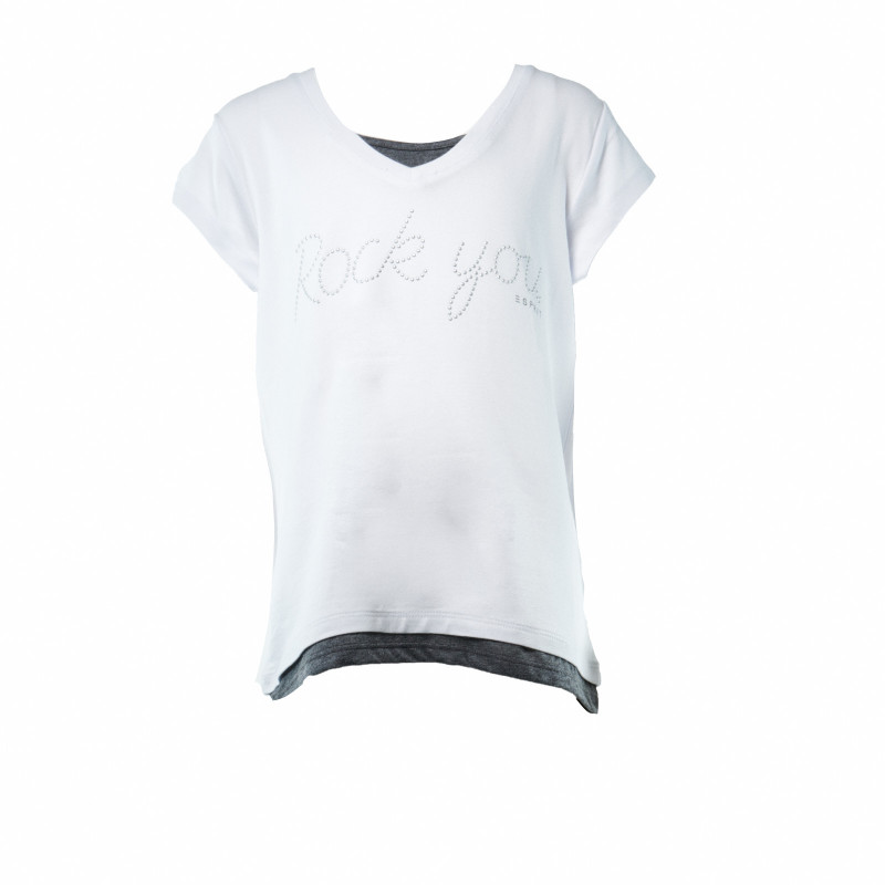 Bluză albă cu mânecă scurtă, cu decolteu în V pentru fete  30961