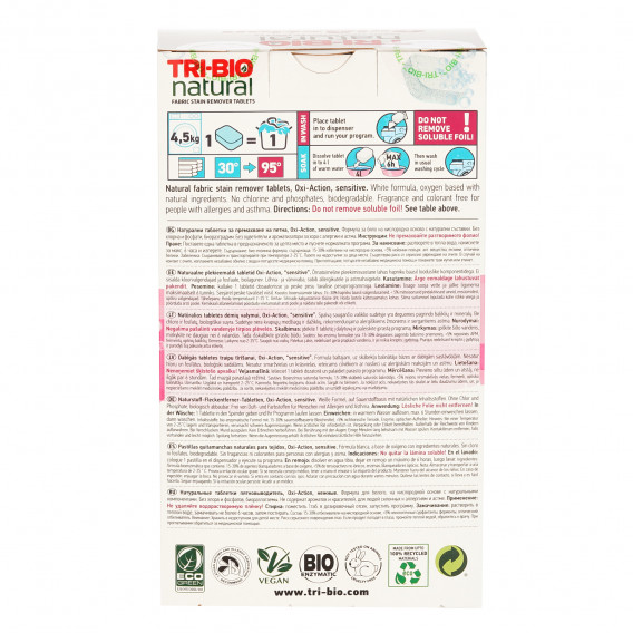 Tablete naturale Oxi-Action pentru îndepărtarea petelor pentru rufe albe - 18 buc. Tri-Bio 310051 3