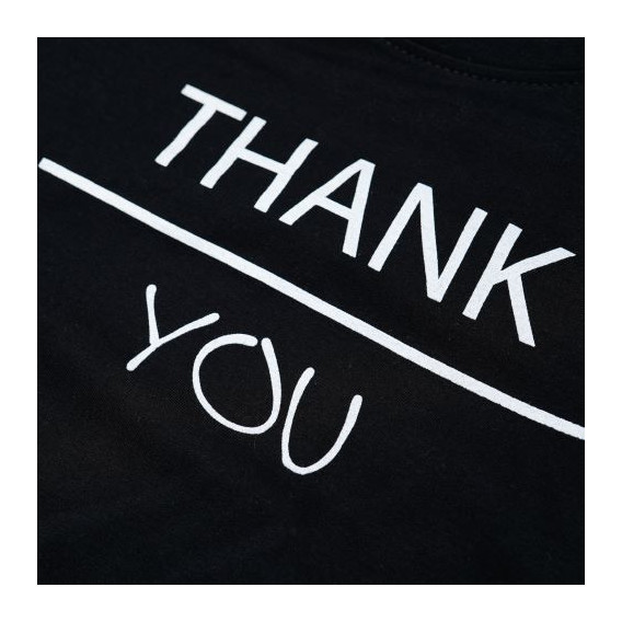 Bluză din bumbac cu mânecă lungă neagră, cu imprimeu '' Mulțumesc '' BLUE SEVEN 31114 3