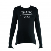 Bluză din bumbac cu mânecă lungă neagră, cu imprimeu '' Mulțumesc '' BLUE SEVEN 31115 