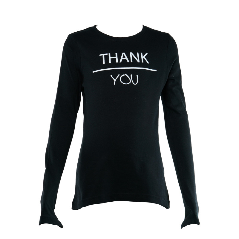 Bluză din bumbac cu mânecă lungă neagră, cu imprimeu '' Mulțumesc ''  31115