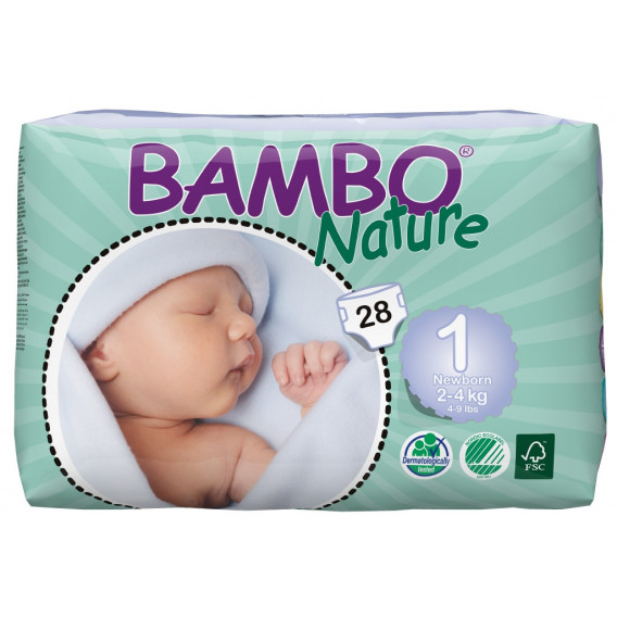 Scutece ECO de bebeluși Bambo Nature New Born, mărimea 1, 2-4 kg, 28 bucăți Bambo Nature 31146 