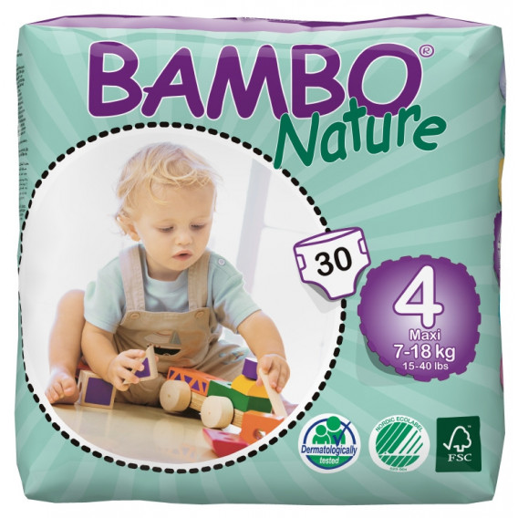 Scutece ECO de bebeluși Bambo Nature Maxi, mărimea 4, 7-18 kg, 30 bucăți Bambo Nature 31149 