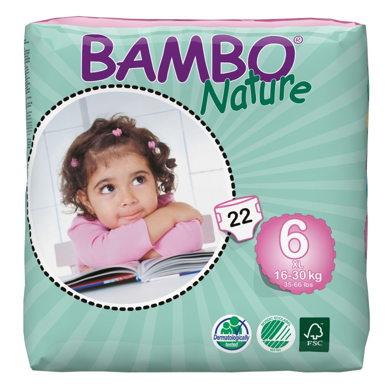 Scutece ECO de bebeluși Bambo Nature XL, mărimea 6, 16-30 kg, 22 bucăți  31151