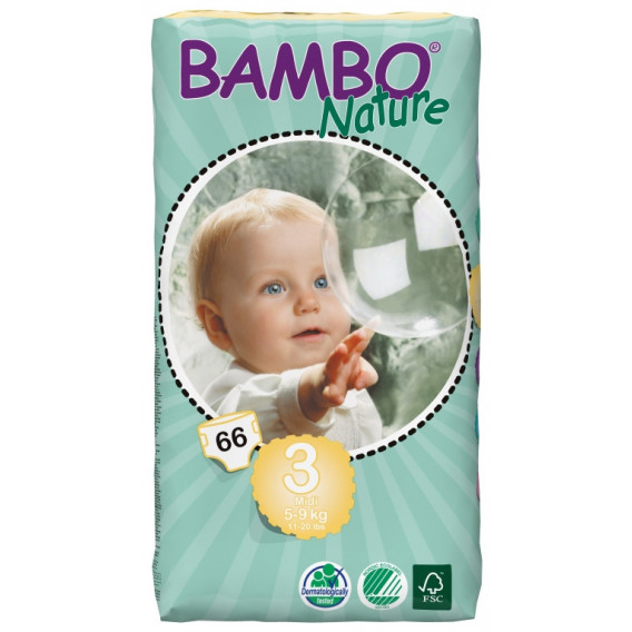 Scutece Eco de bebeluși  Bambo Nature Midi Tall Pack, mărimea 4, 5-9 kg, 66 bucăți Bambo Nature 31154 