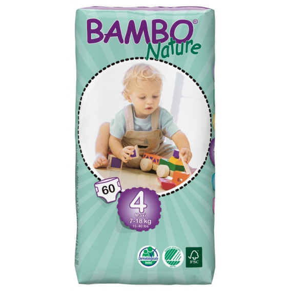 Scutece Eco de bebeluși Bambo Nature Maxi Tall Pack, mărimea 4, 7-18 kg, 60 bucăți Bambo Nature 31155 