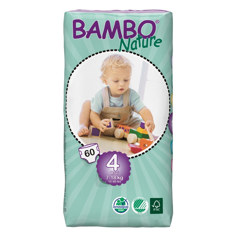 Scutece Eco de bebeluși Bambo Nature Maxi Tall Pack, mărimea 4, 7-18 kg, 60 bucăți  31155
