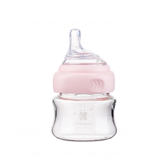 Flacon de sticlă - Roz, cu mamelon S, 0+ luni, 100 ml Kikkaboo 312182 2