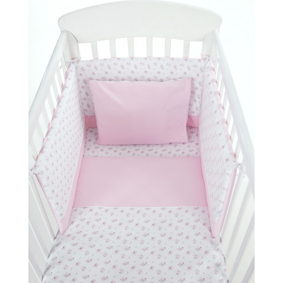 Set de lenjerie de pat pentru bebeluși - Jersey 5 buc, flori roz, 60x120 cm. Kikkaboo 312267 3