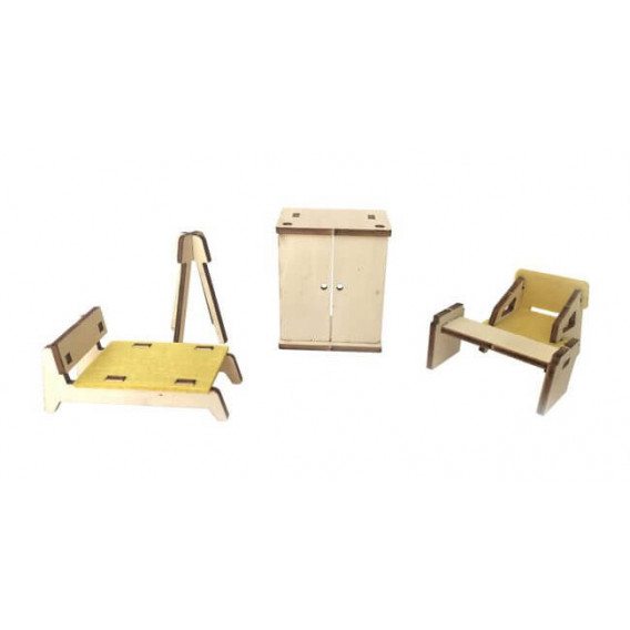 Set de mobilier pe suport din lemn pentru dormitorul casei păpușilor Mamatoyz 312522 3