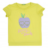 Tricou din bumbac cu aplicație măr, verde, pentru bebeluși Benetton 312667 