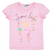 Tricou din bumbac cu imprimeu de vară, roz Benetton 312841 