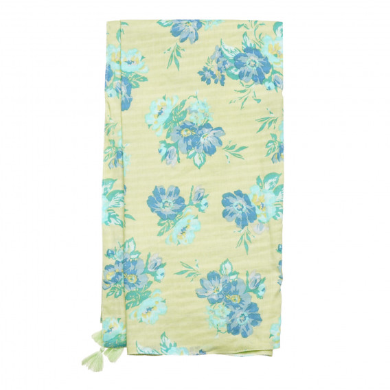 Eșarfă verde din bumbac cu două fețe cu imprimeu floral Benetton Eșarfă verde din bumbac cu două fețe cu imprimeu floral Benetton 313751 2