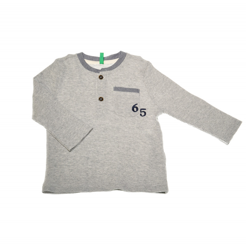 Bluză din bumbac cu mânecă lungă de culoare gri, cu buzunar pentru băieți  31498