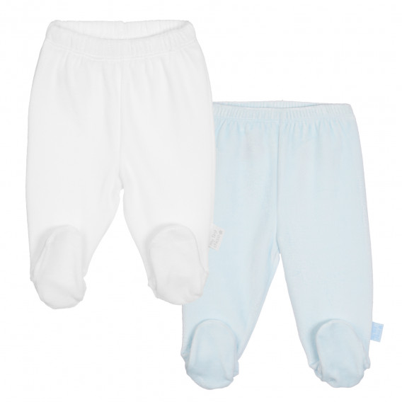 Set pantaloni cu botoși Chicco din bumbac alb și albastru Chicco 315185 