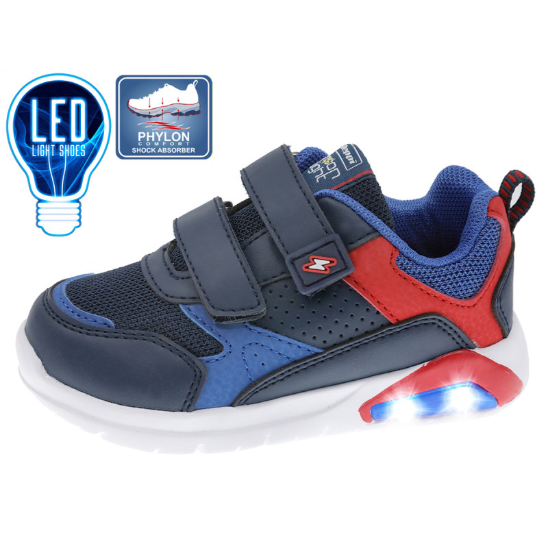 Sneakers cu luminițe și detalii albastre și roșii, pe albastru  315479