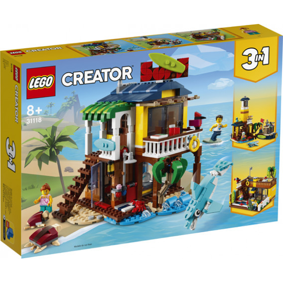 Set de construit case pe plajă din 564 de piese pentru surfing Lego 316876 