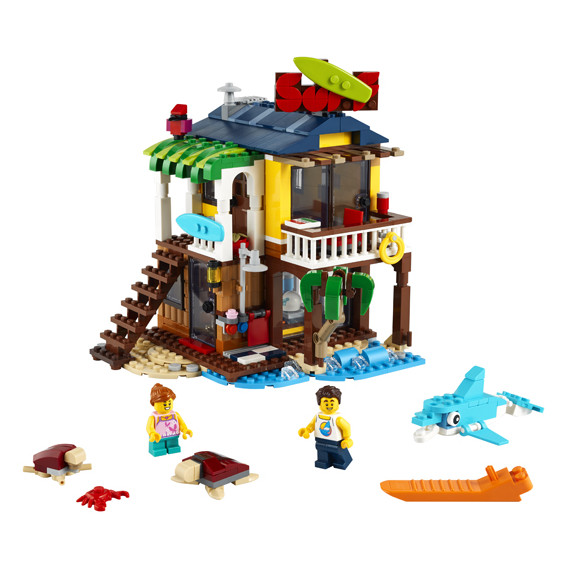 Set de construit case pe plajă din 564 de piese pentru surfing Lego 316877 2