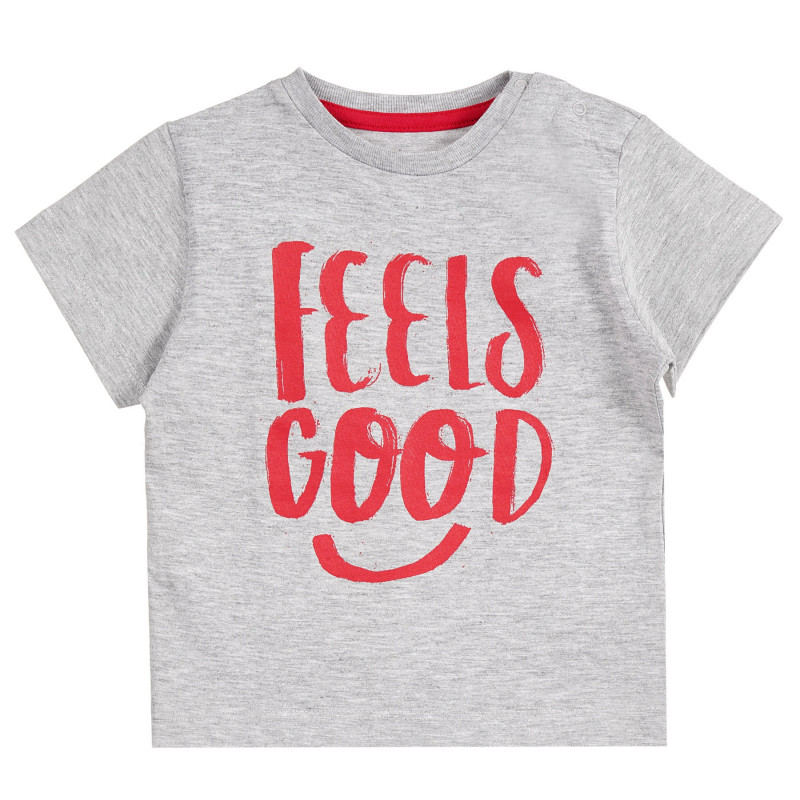 Tricou din bumbac „Feels Good” de culoare gri pentru băiețel  318013
