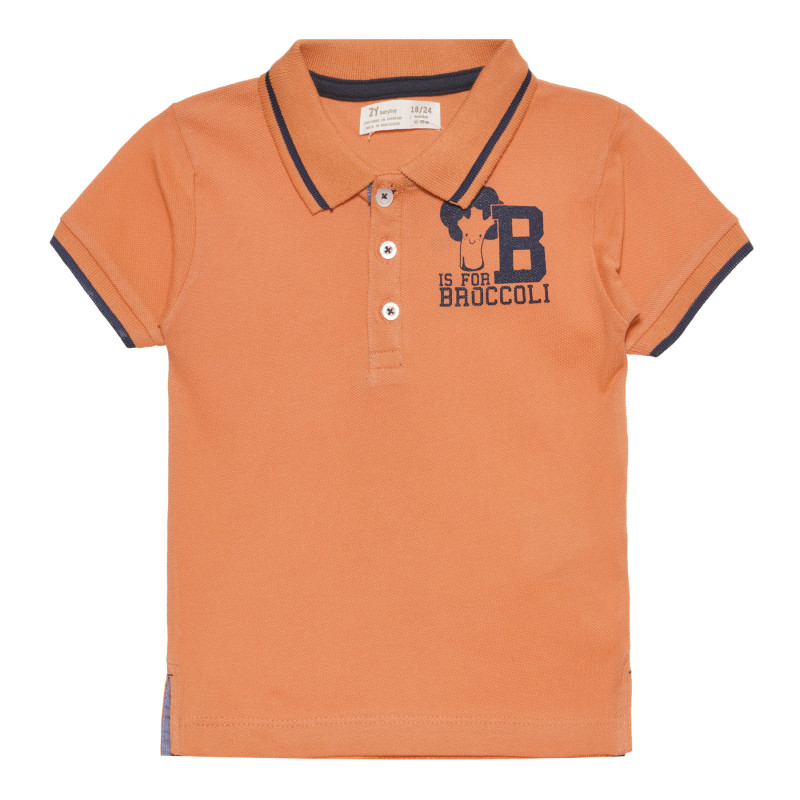 Tricou portocaliu din bumbac cu mâneci scurte și detalii albastre pentru bebelus  318376