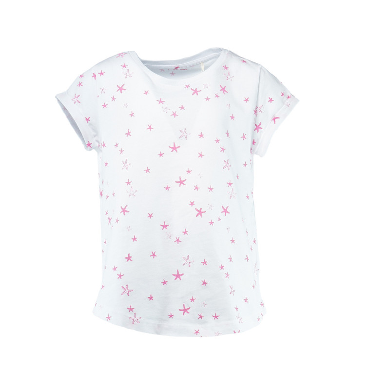 Bluză de bumbac cu mâneci scurte și imprimeu de stea roz pentru fete  32033