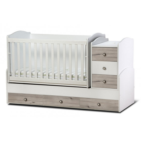 Pătuț pentru copii, marca Desi Maxi, cu sertare și grilaj detașabil Dizain Baby 32069 