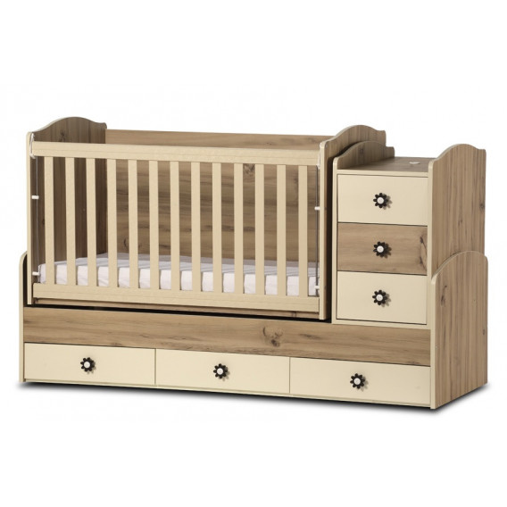 Pătuț pentru copii, Desi Maxi cu trei sertare și grilaj detașabilă Dizain Baby 32072 