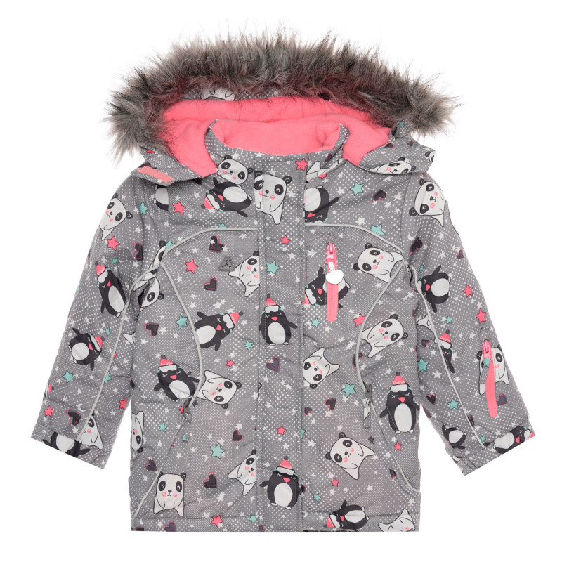 Jachetă gri de schi cu imprimeu de mănuși și fulgi de nea  322078