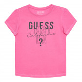 Tricou Guess din bumbac roz cu cusături colorate Guess 322559 