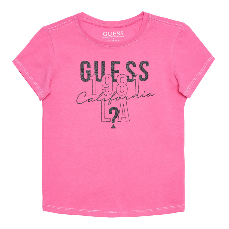 Tricou Guess din bumbac roz cu cusături colorate  322559