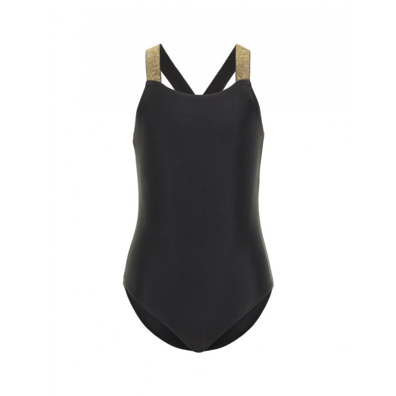 Costum de baie dintr-o piesă pentru fete, negru cu detalii aurii  32316
