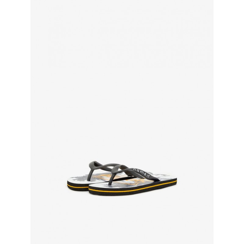 Flip-Flops-uri, negru cu dungi subțiri galbene și palmieri  32320