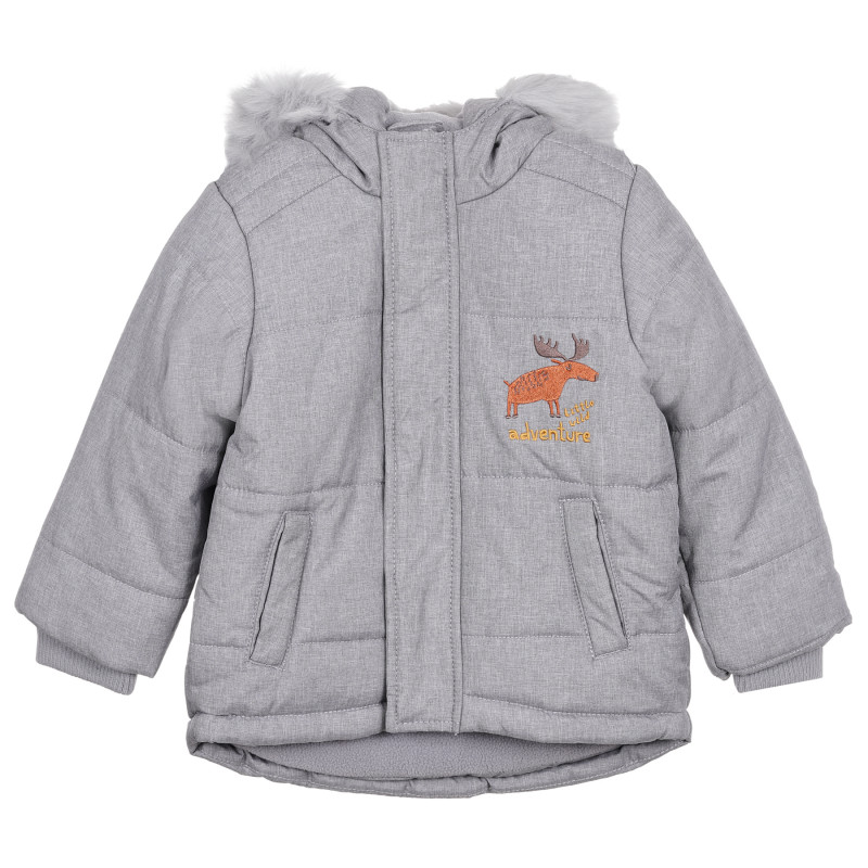 Jachetă gri Cool club, cu căptușeală fleece și broderie mică, pentru un bebeluș  323258