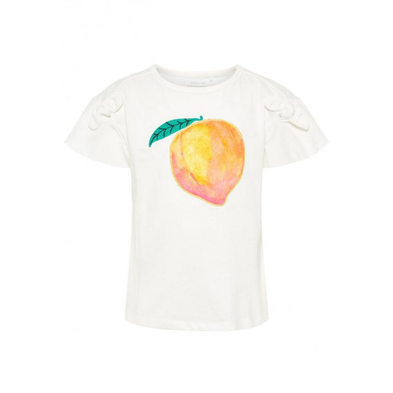 Tricou din bumbac organic pentru fete, alb cu fructe imprimate  Name it 32343 