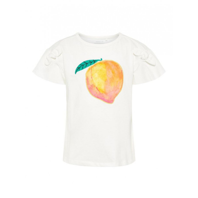 Tricou din bumbac organic pentru fete, alb cu fructe imprimate   32343