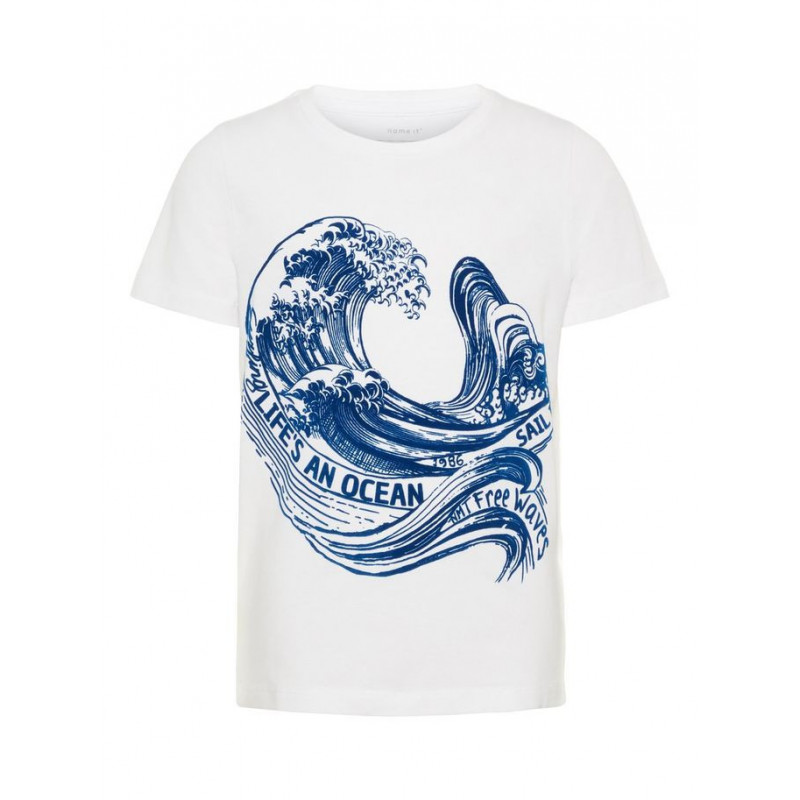 Tricou de bumbac pentru băieți cu imprimeu valuri, alb   32368