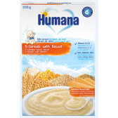 Terci de lapte cu 5 tipuri de cereale și biscuiti pentru bebeluși +6 luni, 200 g.  Humana 323767 