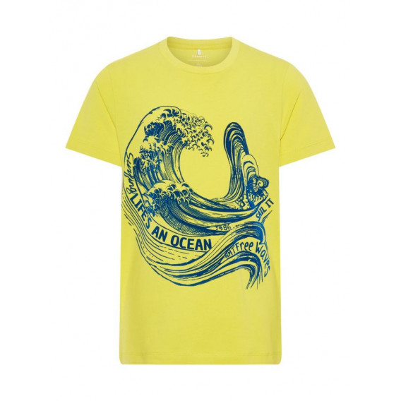 Tricou din bumbac organic pentru băieți, cu imprimeu valuri Name it 32424 