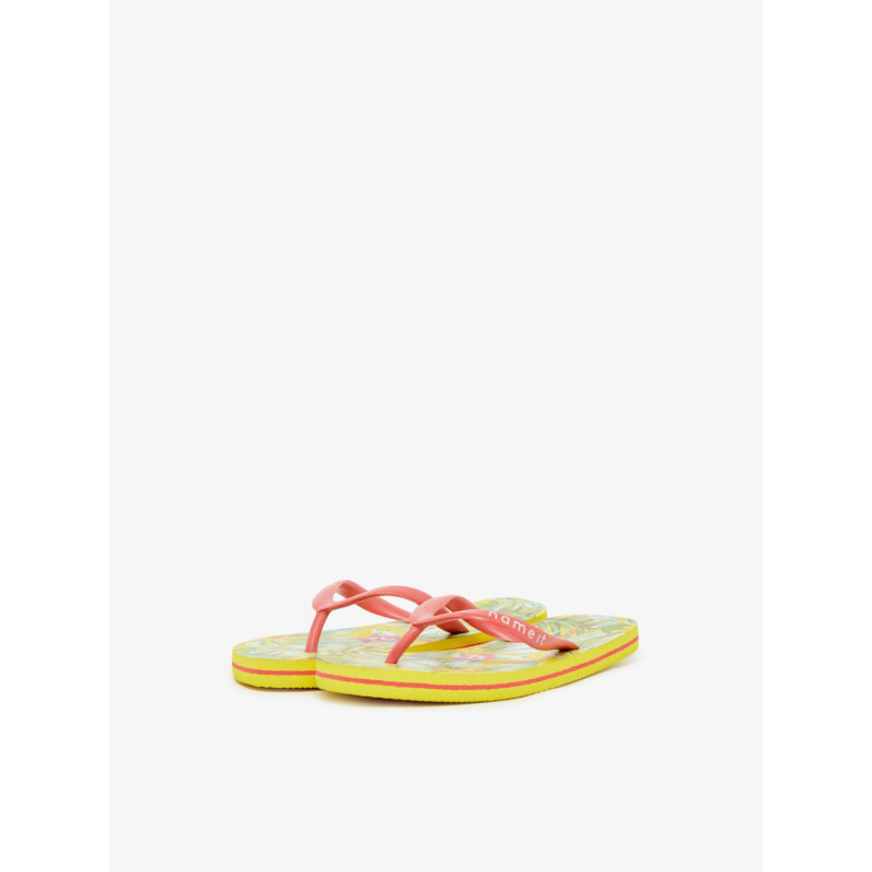 Flip-flops-uri, galben cu model roz și palmier  32426