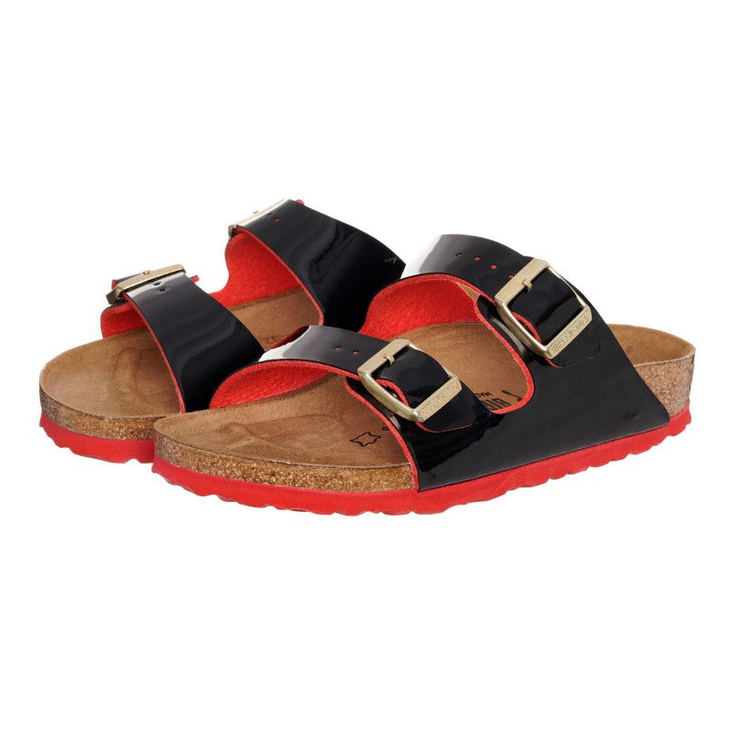 Sandale Birkenstock Arizona din piele lăcuită, în negru și roșu  325261