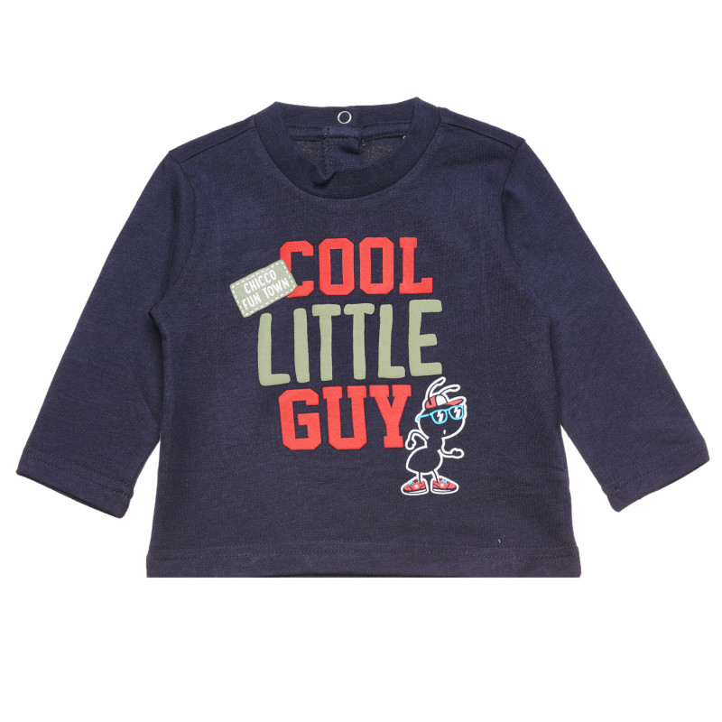 Bluză Chicco din bumbac albastru cu inscripția „COOL LITTLE GUY”, pentru un bebeluș  326491