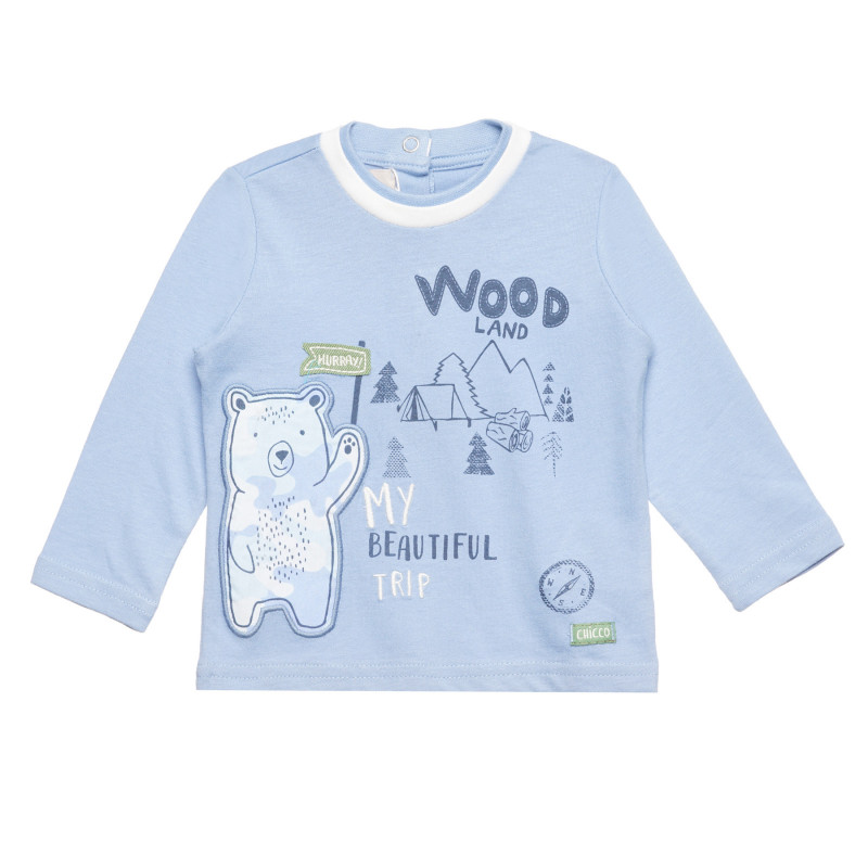 Bluză Chicco albastră din bumbac cu imprimeu „WOOD LAND”, pentru un bebeluș  326511