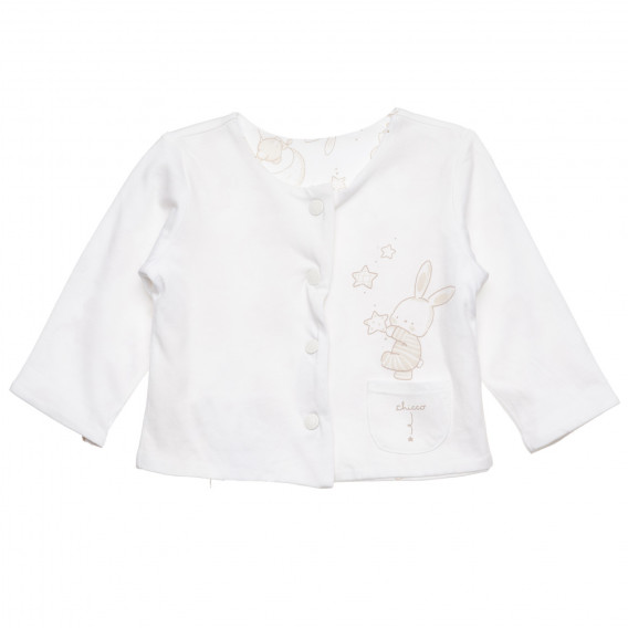 Cardigan alb de bumbac, cu dublură la piept, cu stele și imprimeu de iepuraș, pentru un bebeluș Chicco 326620 