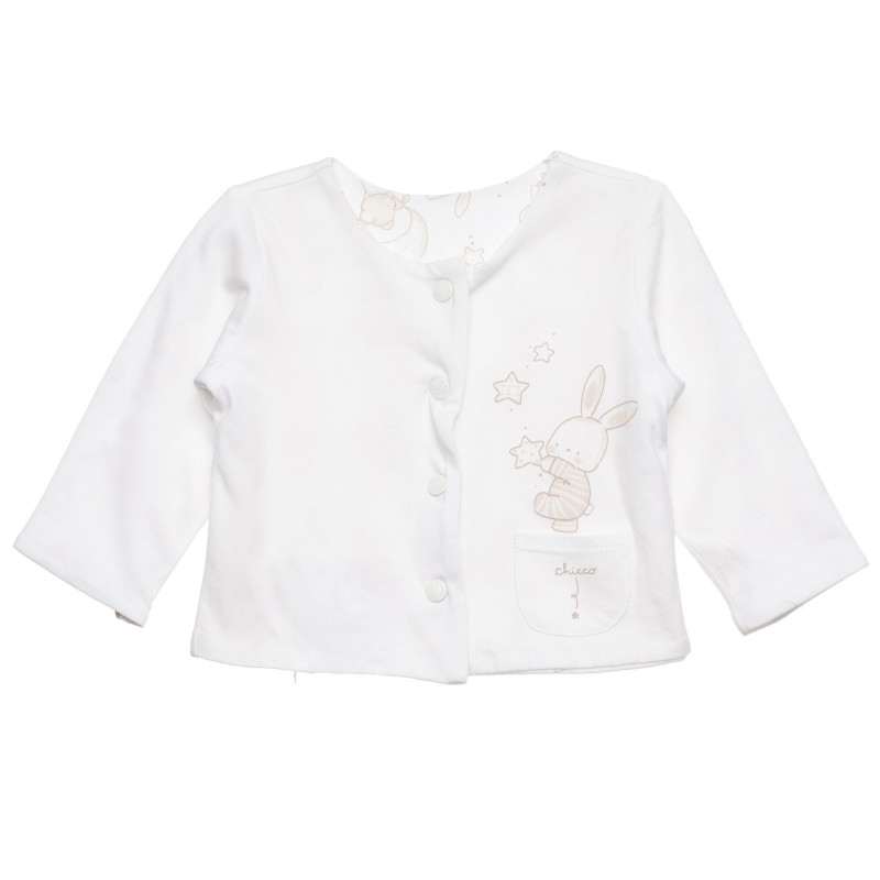 Cardigan alb de bumbac, cu dublură la piept, cu stele și imprimeu de iepuraș, pentru un bebeluș  326620