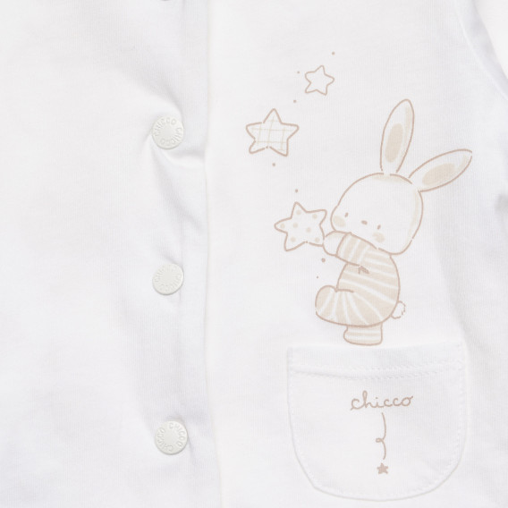 Cardigan alb de bumbac, cu dublură la piept, cu stele și imprimeu de iepuraș, pentru un bebeluș Chicco 326621 2