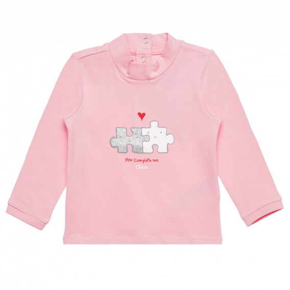 Bluză roz din bumbac cu inscripția „You Complete me” Chicco 326683 