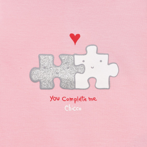 Bluză roz din bumbac cu inscripția „You Complete me” Chicco 326684 2