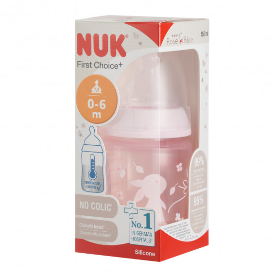150 ml. Biberon lent din polipropilenă cu control al temperaturii, pentru bebeluși de 0-6 luni NUK 328252 4